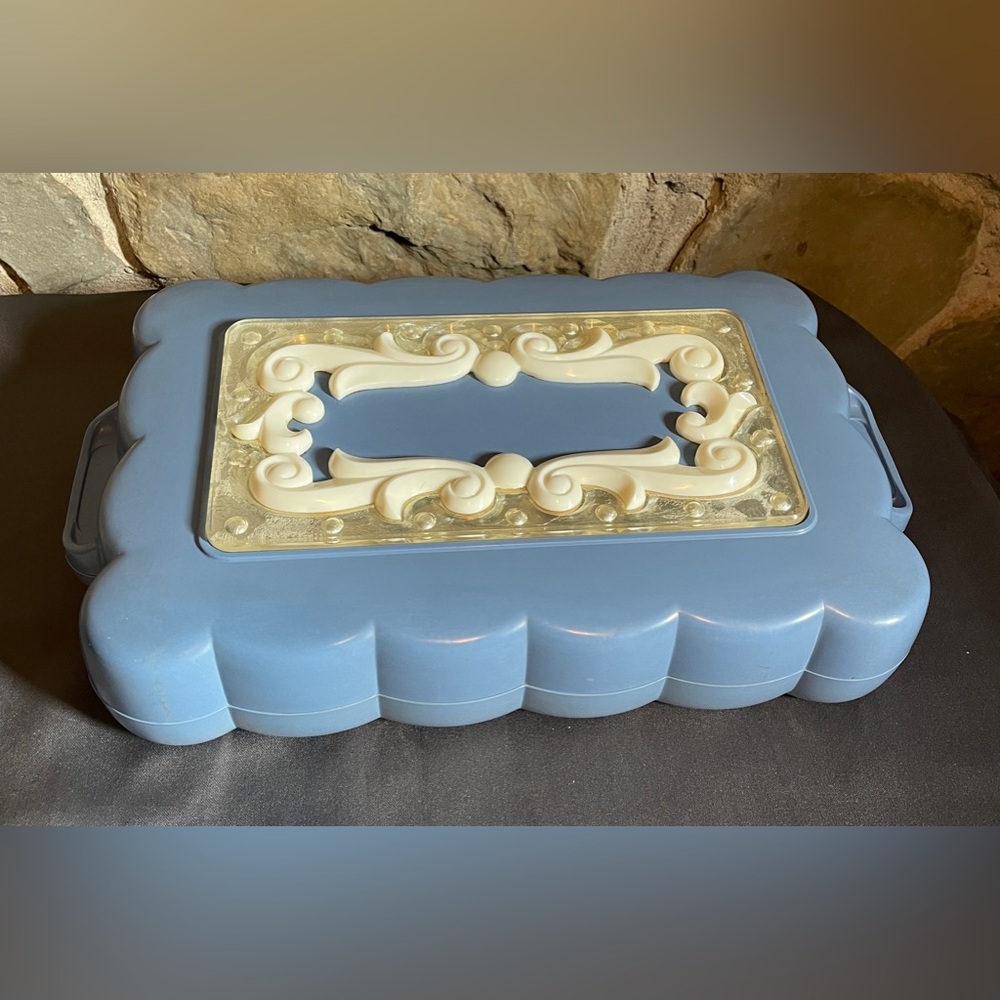 Vintage Max Factor Hollywood Redhead Wig Case Cosmetic Vanity Box Blue 1940s-50s